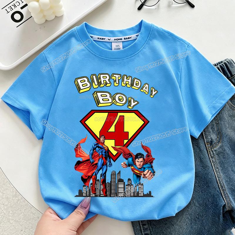 Super Man Number T Shirt Supermans Birthday Clothes Toddler Boy Girl Summer Short Sleeve Tee Anime Print Children Casual Tops