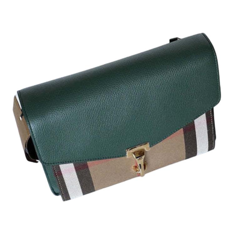 Burberry Check Print Flap Closure Small Calfskin Crossbody Shoulder Bag Women bags Green 80801611