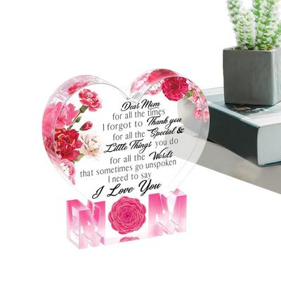 Mothers Day Ornaments Acrylic Heart Shape Sign Mothers Day Elegant Table Decorations For Wife Mom Grandma Women