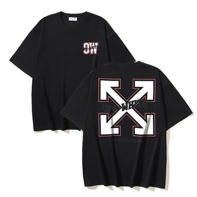 1130 Off-White 2025 Spring/Summer New Large Letter Arrow Pattern Round Neck Hooded Short Sleeved Men's and Women's T-shirts