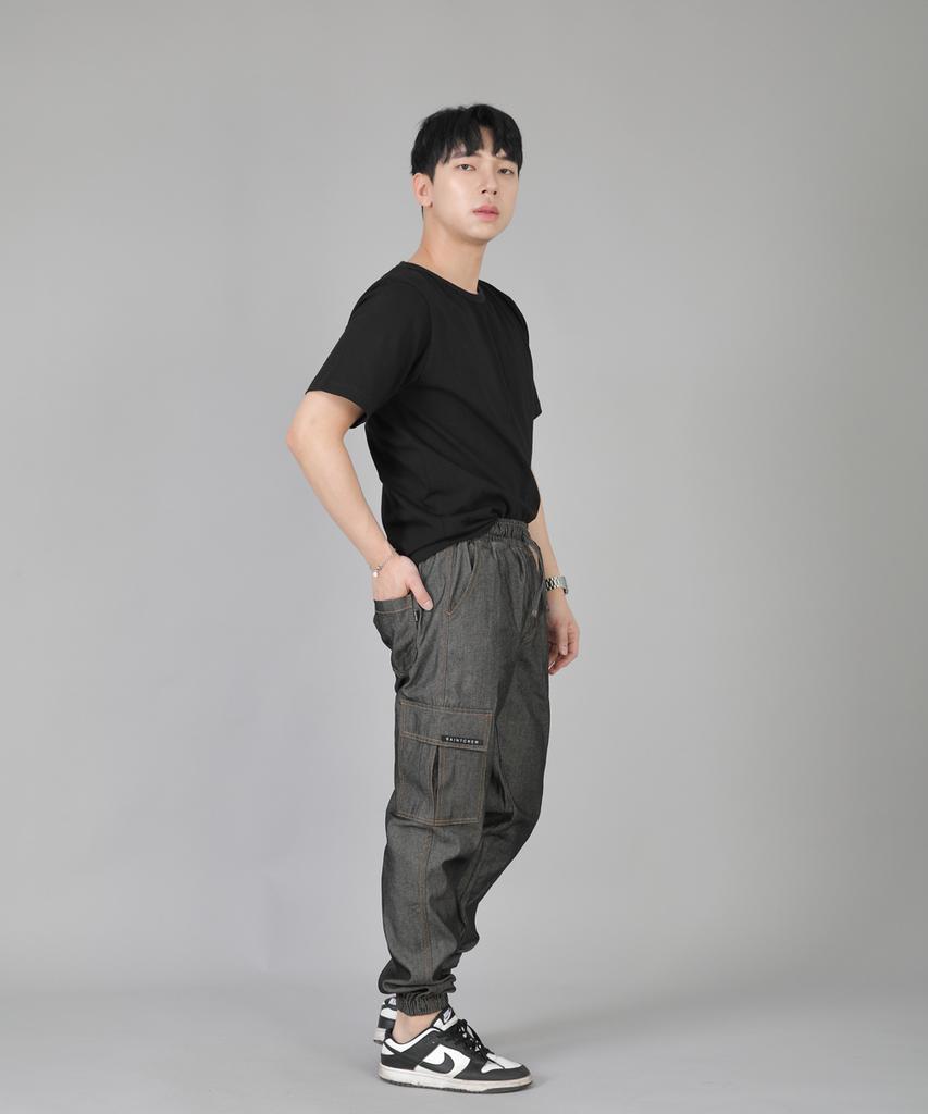 Seinteukeulu Retro Line Cargo Jogger Pants Rl-311Cj Denim Gray Black