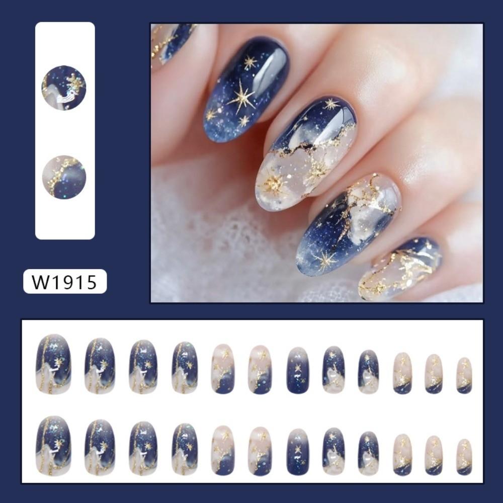 

Detachable False Nail Metallic Nail Tips New Press on Nails Women синий