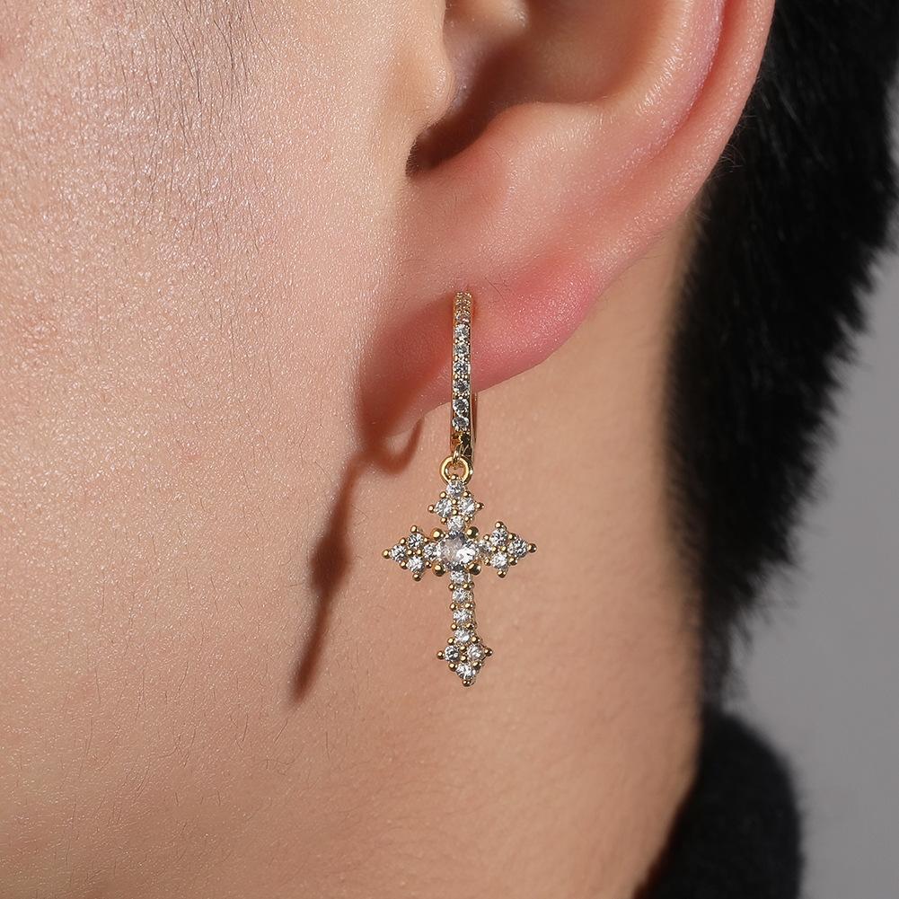 Accessories Simple Mini Cross Earrings Hip Hop Micro-set 5A Zircon Men's and Women's Personality Earrings