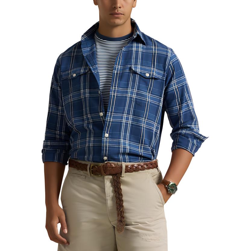 Polo Ralph Lauren Ss24 Plaid Point Collar Single Breasted Long Sleeve Shirt Men Shirts Blue MNPOWOV16823633-400