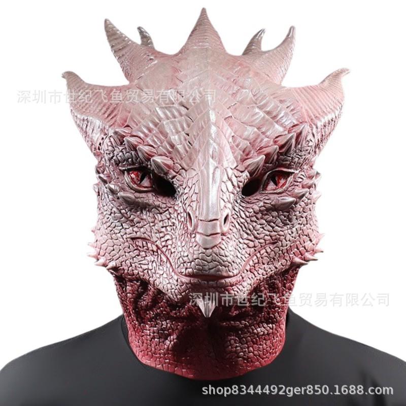 Latex Dinosaur Mask Halloween Costume Party - Flame Horned Dragon Cosplay Headpiece Funny Animal Warrior Prop