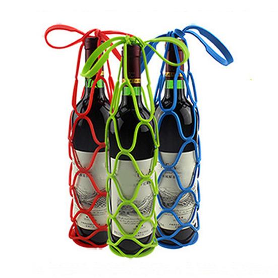 Silicone Wine Carrier Bag Multi-Use Storage Bag Drink Holder Mesh Coaster Kitchen Basket with Handle for Wine Bottle Fruits Hot Dishes