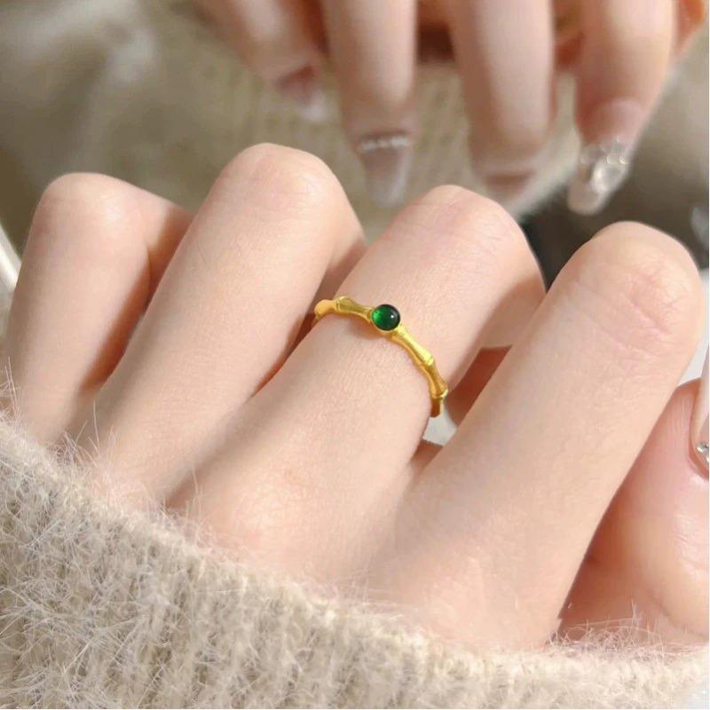 Diamond-inlaid New Chinese Style Bamboo Joint Open Ring, Niche Commuter Design Index Finger Ring, National Trend Ethnic Style Ring Accessory