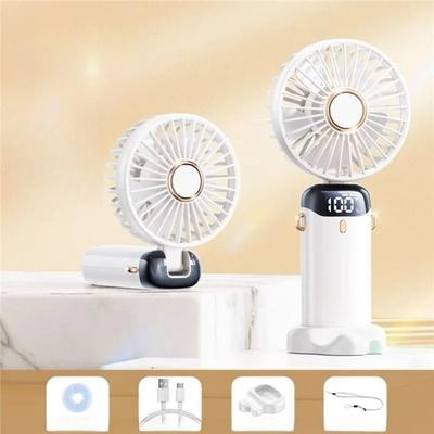 Handheld Digital Display Small Fan Small Foldable Office Desktop Can Be Used for Outdoor Neck Hangers