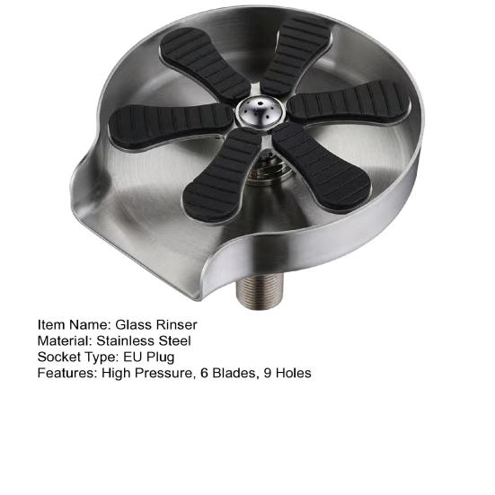 Vysokotlaký oplachovač skla 6 čepelí 9 otvorů Lis na EU zástrčku Automatické čištění Nerezová myčka na poháry Čistič Domácí bar Příslušenství ke kavárně