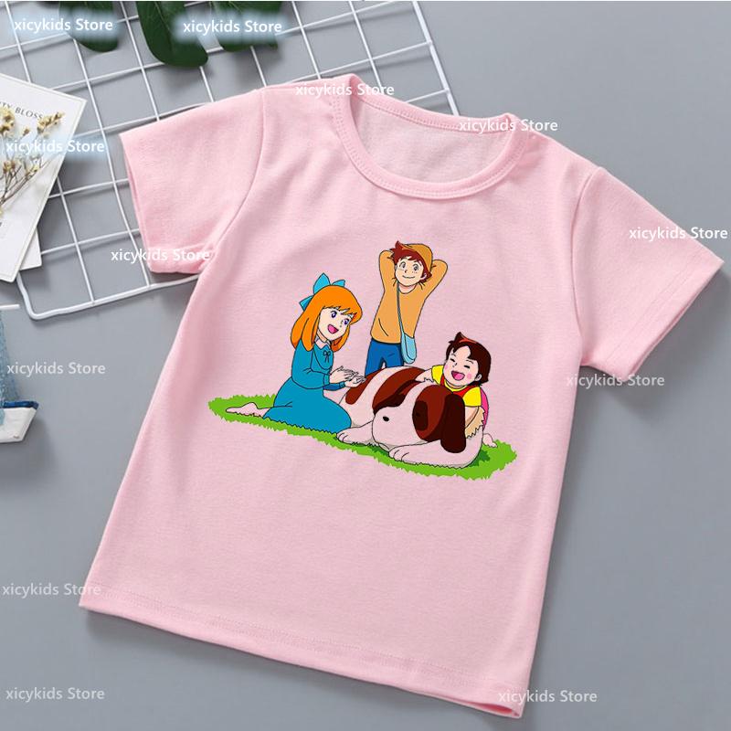Kawaii Girls T-Shirt Funny Heidi And Family Cartoon Print Kids Summer Shirt Tops Fashion Girls Clothes Cute Kids Clothes Tshirt