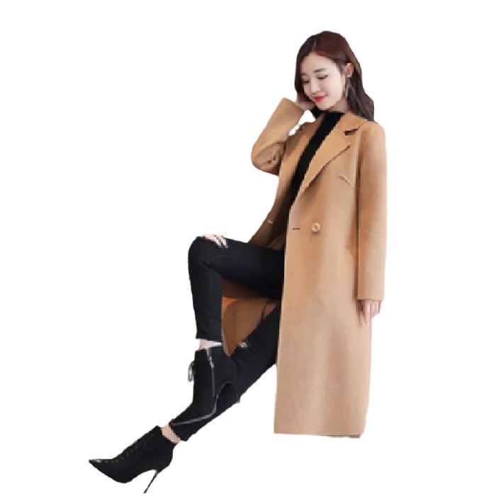 Dámský vlněný kabát střední délky - Jaro/Podzim, Volný střih, Nadměrná velikost, Korejský styl