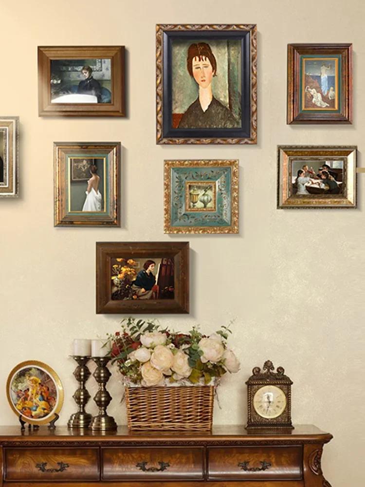 European Solid Wood Wall Hanging Frame Set Room Aesthetics Photo Frame Living Room Background Photo Frames Vintage Home Decor