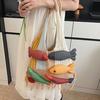 Fish Decoration Knitted Bag 3D Tote, Patchwork Shoulder with Tassels, Colorful Boho Women Purse for Daily Commuting Travel Shopping Practical Sundries