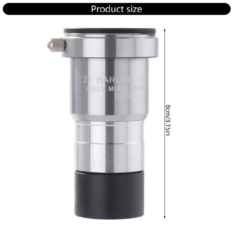 Lightweight 2X Barlow Lens Optical Designs Lens Portable Telescope Lens Metal Lens for Outdoor Skywatching & Photography