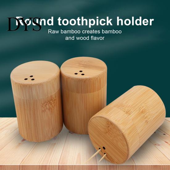 Toothpick Dispenser Storage Box Portable Dustproof Bamboo Large Capacity Round Tooth Pick Holder for Hotel