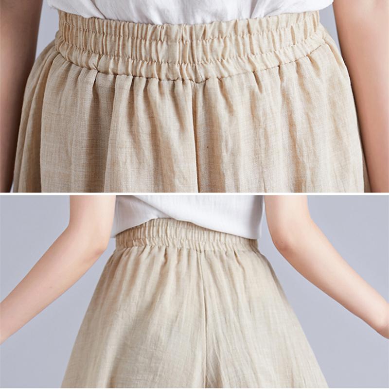 Summer New Large Size Cotton and Linen Casual Wide Leg Pants Women Elastic Waist Solid Vintage Loose Trousers Women Elegant Slim Fit Baggy Pants 26494