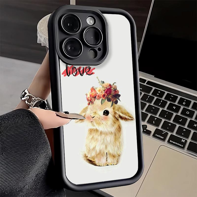 Phone Case for iPhone 17 Air 16E 15 16 Pro Max Cute Cartoon Bunny Rabbit Cover 14 Plus 13 12 Mini Soft Shell Silicone Fundas