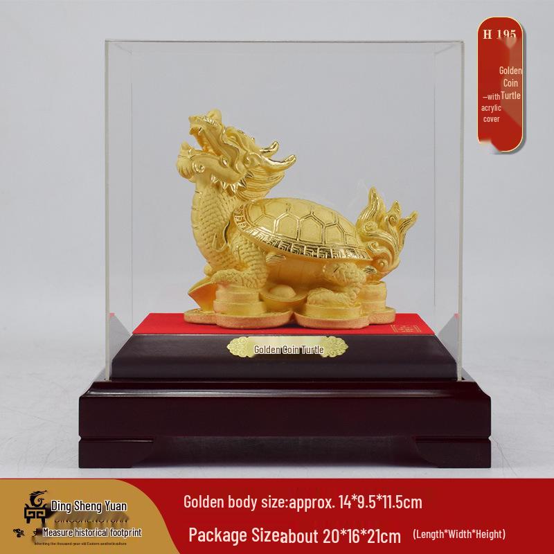Golden Coin Turtle Wealth Ornament - Housewarming, Wedding Gift, Desktop or Living Room Decoration, Longevity Mascot.