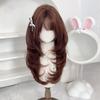 Synthetic Brown Wig Women Wig for Cosplay High-Layered Wavy Hair Wig with Hair Bangs 26inch Long Wig for Women Daily Party Use
