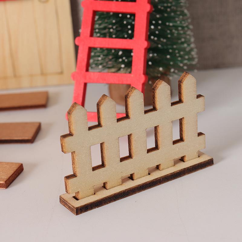 Dollhouse Christmas Scene Miniature Ornaments: Wooden Doorway, Figurines, Tree Model, Small Accessories