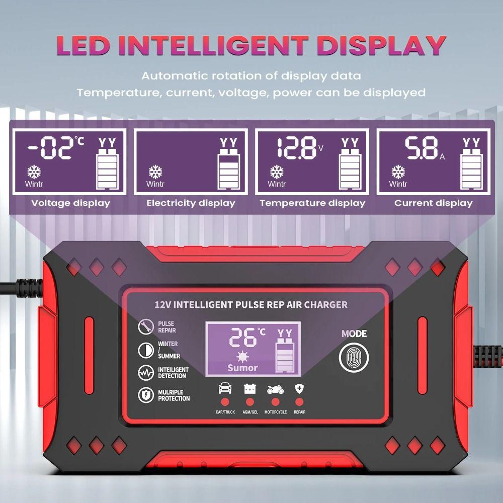 Pulse Repair Intelligent Car Battery Charger 6A Output Lead-Acid Battery Repair Auto Charging
