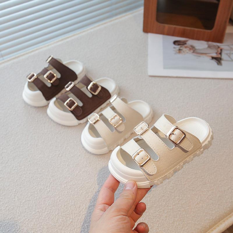 Children Slippers Outdoors Toes Capped Kids Beach Shoes Soft Sole Non-slip 2025 Summer New Boys Girls Sandals Retro Trendy