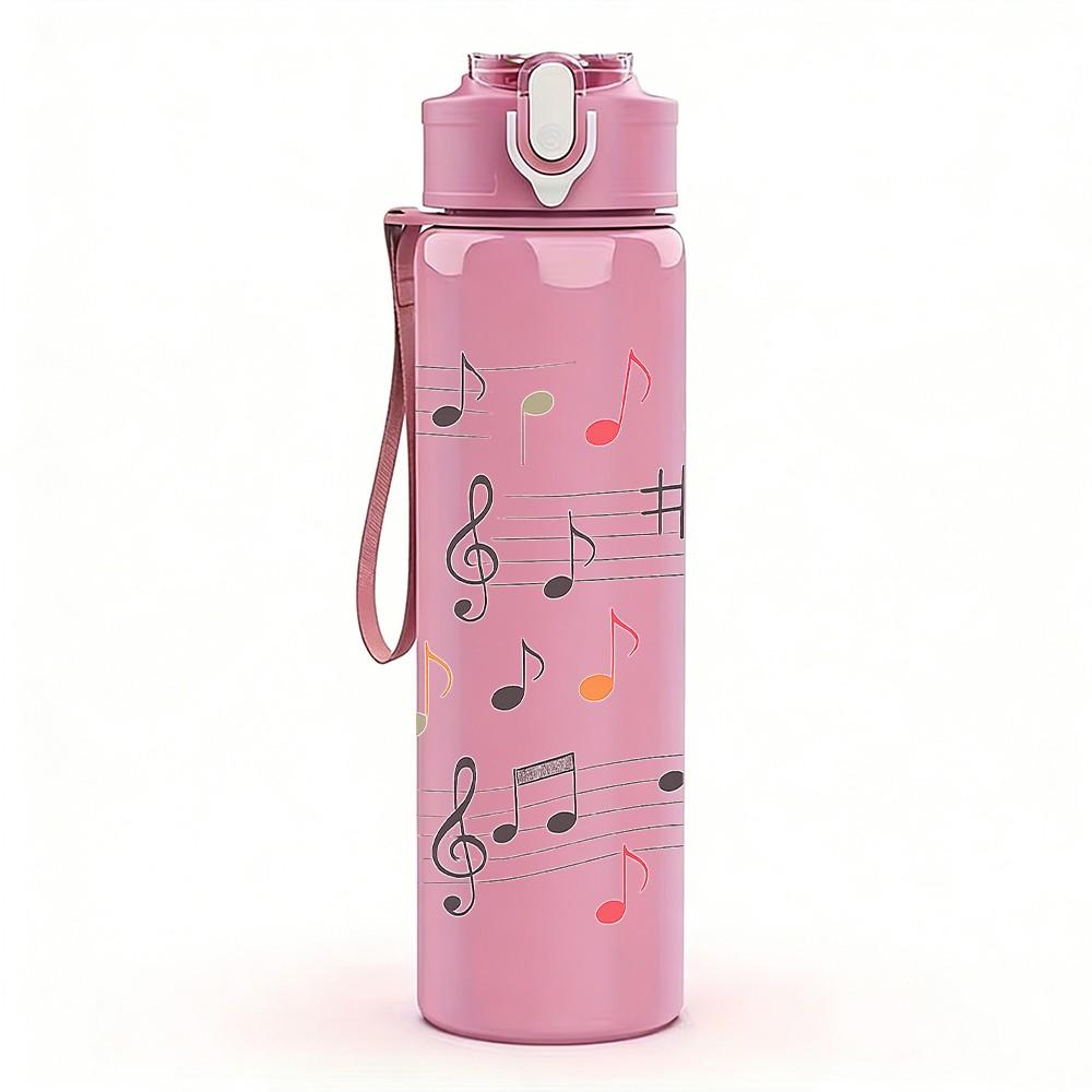 1PC Vintage Music Sheet Note Print 750ml Color Plastic Sports Water Bottle Leakproof Flip Straw Lid Suitable for Sports Office Home Use