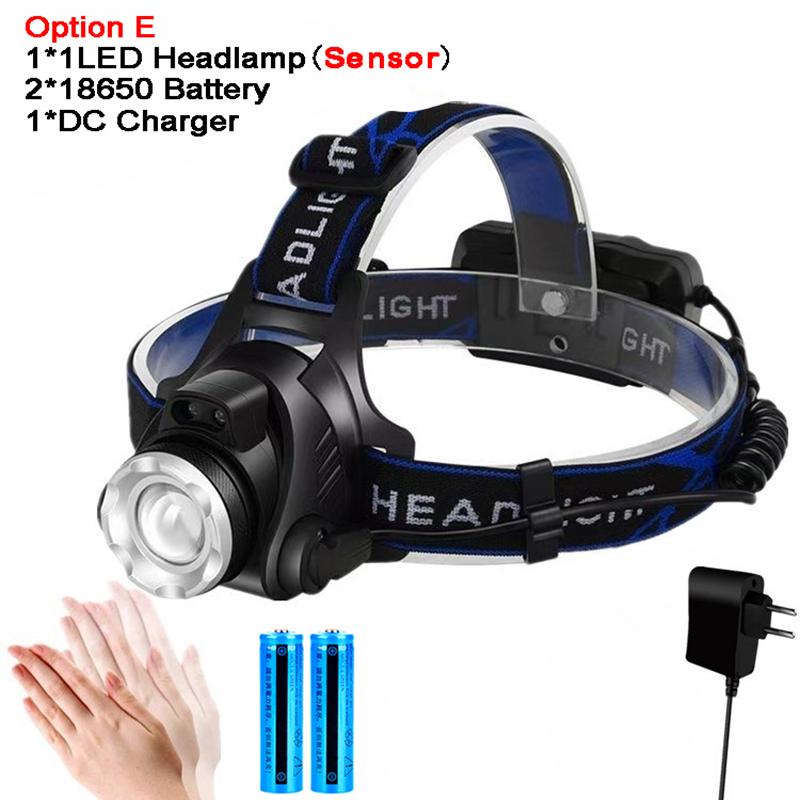 D2 Headlight Powerful LED Headlamp Chargeable Induction 5LED T6 Head LampTorch Head Light 18650 Battery Best For Camping Fishing
