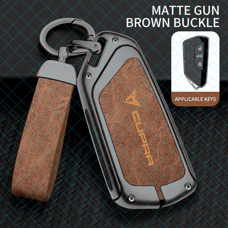 Zinc Alloy Leather Car Key Case Cover Holder Shell For SEAT Cupra Raval Born Leon PHEV Formentor Ateca Terramar FR valve core SI1