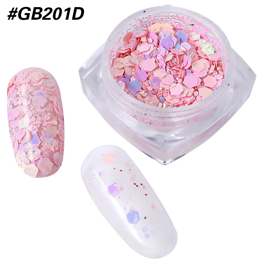 3D Glitzernde Nagelpailletten Laser Gemischtes Nagelglitzer Sechseckige Flocken Pulver Pailletten Schimmernde Bunte Nagel Flocken DIY Nageldekoration