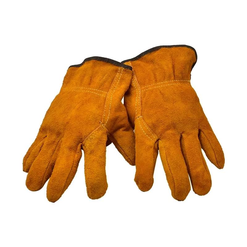Labor Protection Gloves Cow Split Leather Welding Gloves Wear Resistant Anti Scalding Outdoor Camping Heat Resistant Gloves
