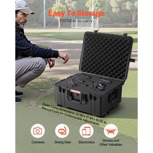 VEVOR 3.5 Cu.ft Weatherproof Hard Case, Waterproof Hard Case with Rolling Wheels &amp; Retractable Pull Handle