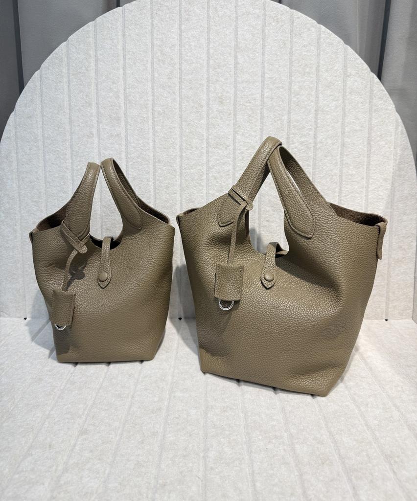 2025 new first-layer cowhide ruff vegetable basket handbag lazy wind shoulder messenger soft bag versatile bucket bag