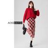 Women's Red Plaid High-Waisted A-Line Wool Skirt - Autumn/Winter 2025, Petite Fit