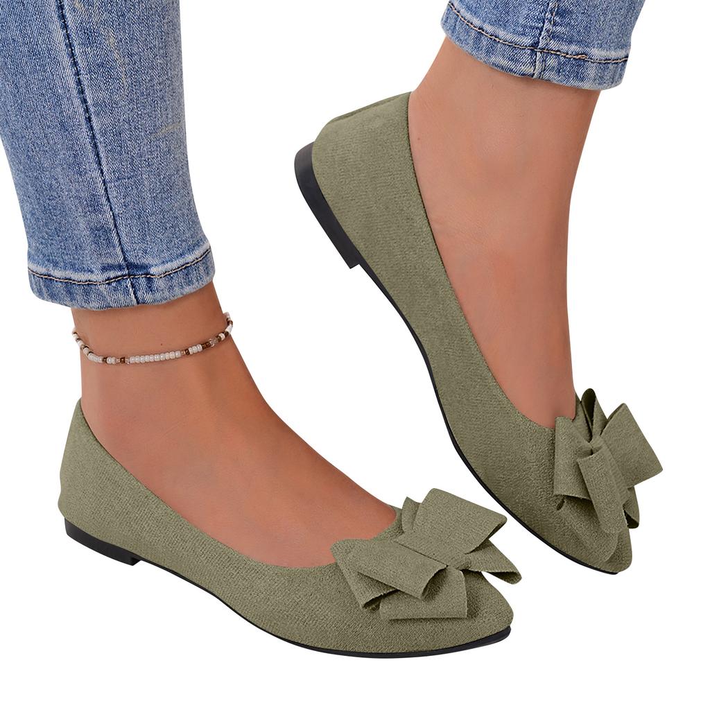Women Bow Detail Pointed Toe Ballet Flats Slip On Low Heel Comfortable Casual Shoes for Daily Wear