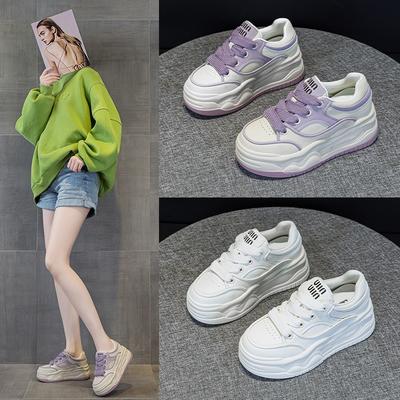 5521 Frühling und Sommer neue dicksohlige Rindsleder weiße Schuhe Damen Sport und Freizeit klassische vielseitige Board-Schuhe