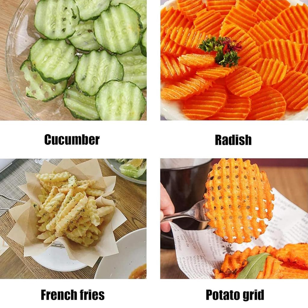 Wavy French Fry Cutter, Stainless Steel Crinkle Blade, Waffle and Vegetable Chopper, Kitchen Gadget for Thick Cut Fries
