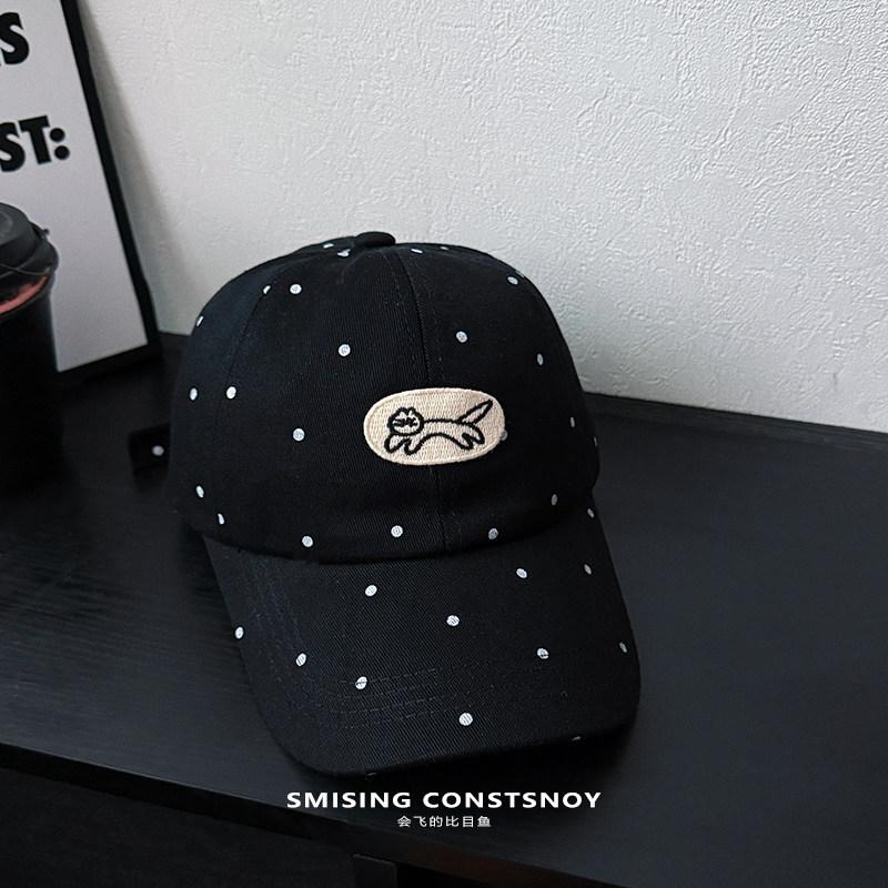 Korean Ins Style Polka Dot Cat Embroidery Baseball Cap Women Summer UV Protection Face Slim Casual Soft Top Sun Hat