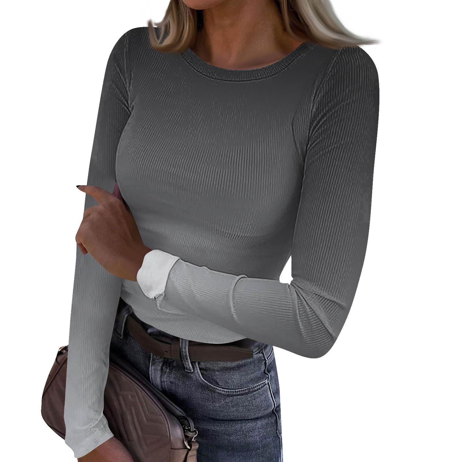 

Женская и зимняя футболка с тонким низом, модная повседневная футболка с градиентным принтом и круглым вырезом, пуловер с длинным рукавом XXXL