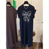 Xiaofei Sleeve Korean T-shirt Skirt Women's 2026 New Loose Casual Large Size Dress Black Split Long Dress Summer