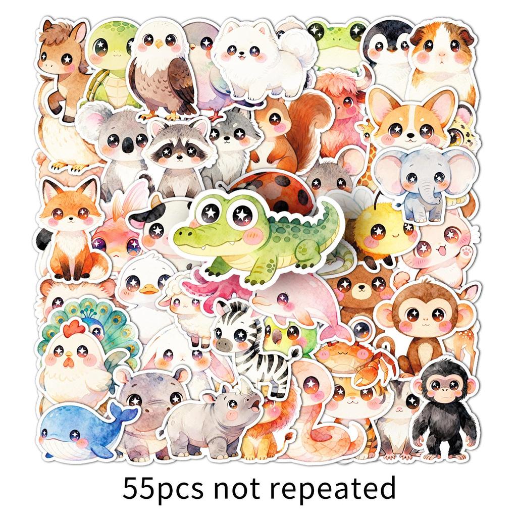 55 Cute Large-Eye Animal Stickers for Journals, Thermos Cups, Refrigerators, and More