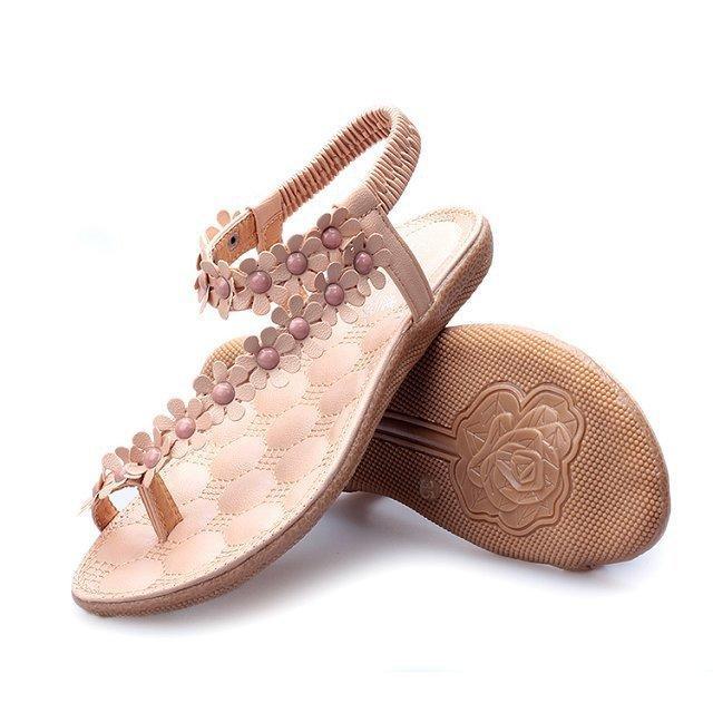 Foreign trade explosion Bohemian sandals women's shoes pinch feet summer new toe flower flats Korean version flat heel