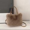 Pleated Design Faux Fur Shoulder Bags For Women  Luxury Designer Purses And Handbags Winter Warm Soft Plush Hobo Bags