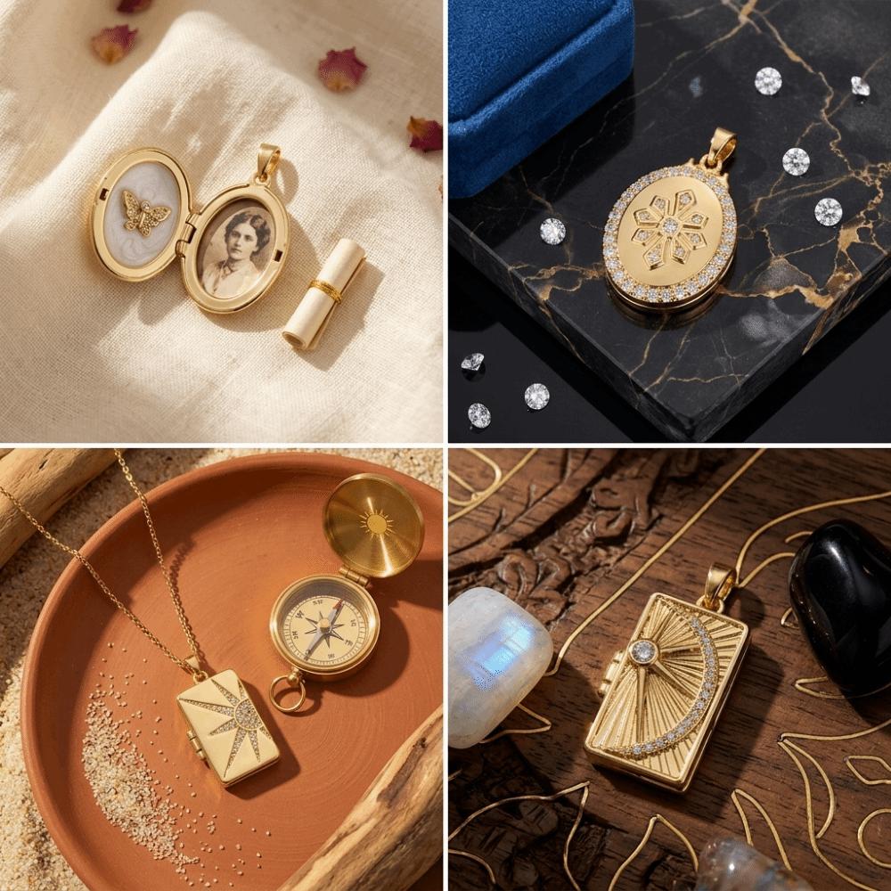 Zircon Photo Frame Necklace Pendant Foldable Design Couple Chain Pendant DIY Accessories Gifts
