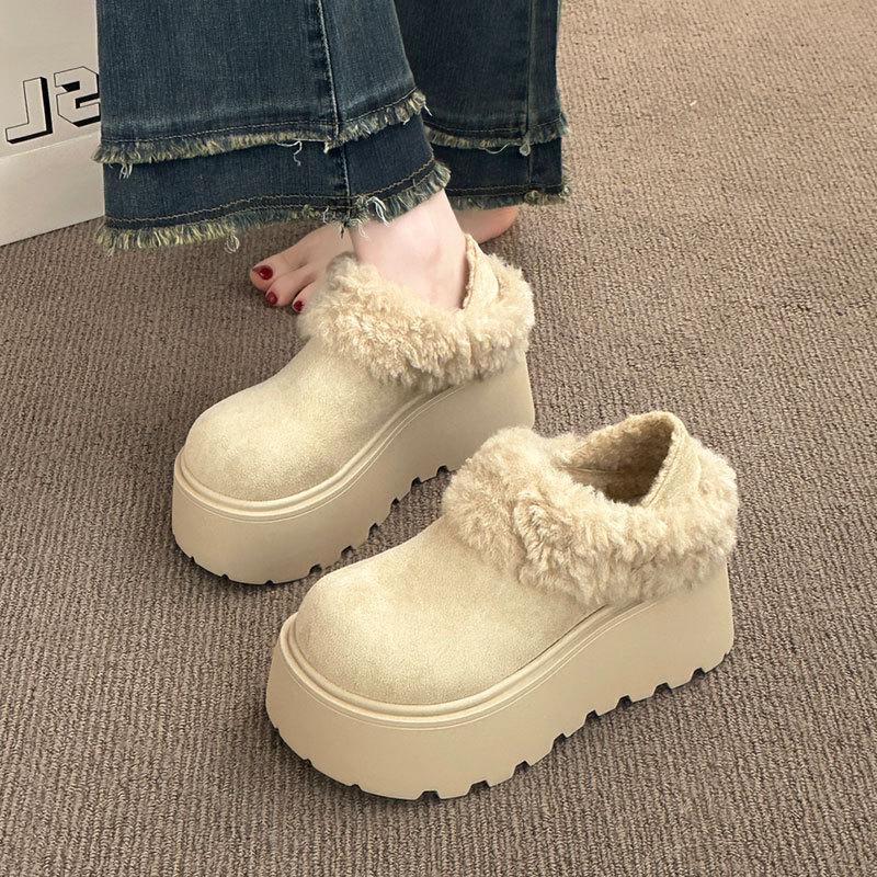 Hairy shoes for women wearing warm snow boots for winter 2026 short and thick cotton shoes with added fleece