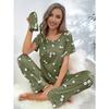 Green Little Flower Women Pajamas Sets Autumn Winter Long Sleeves Long Pants Casual Sleepwear Cozy Pyjamas Soft Pijamas Girl Pjs