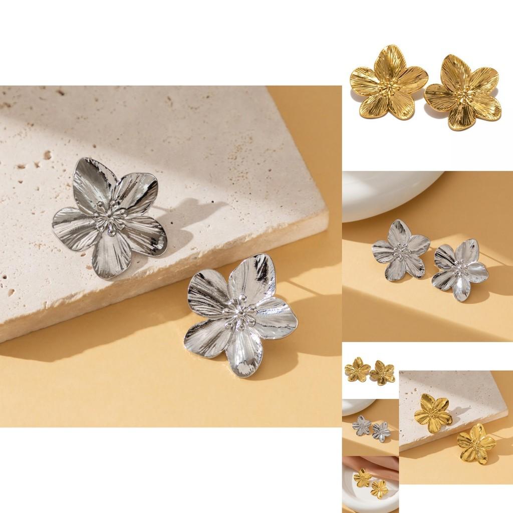 Beautiful French Court Style Gold And Silver Floral Earrings With Geometric Shapes