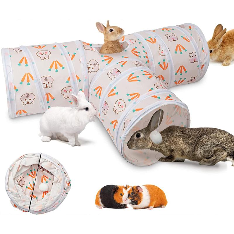 Suede T-shaped Tunnels Tubes Three-channel Foldable Bunny Hideout Pet Supplies Small Animal Tunnel