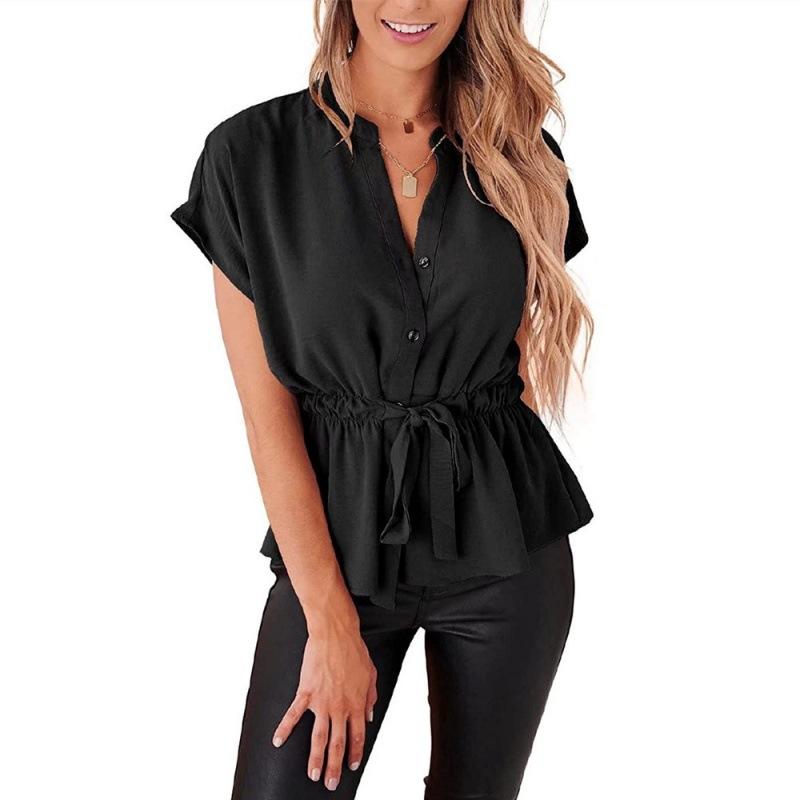 Womens Button Down Blouses Casual Peplum Summer Tops Dressy Chiffon Work Blouse