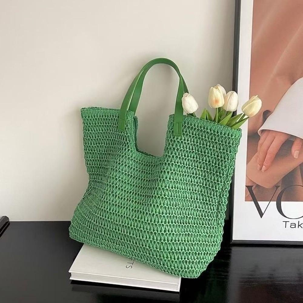 Travel Vintage Style Straw Shoulder Bag Bohemian Handmade Woven Tote Bag Casual Eco-Friendly Shopping Bag Vacation